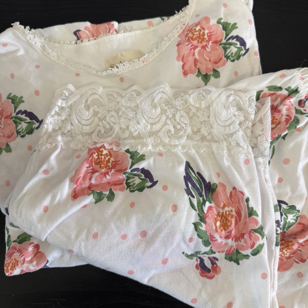 Vintage Pajama Set Plus 18/20 Sleep Shirt Bloomers Pajamas Lace Floral Pjs